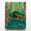 forest painting with deer and creek
