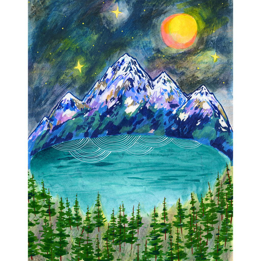 mountain lake forest night painting Cathy McMurray
